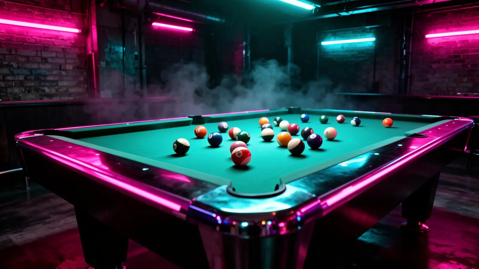 Bite & Brew neon-lit billiard table